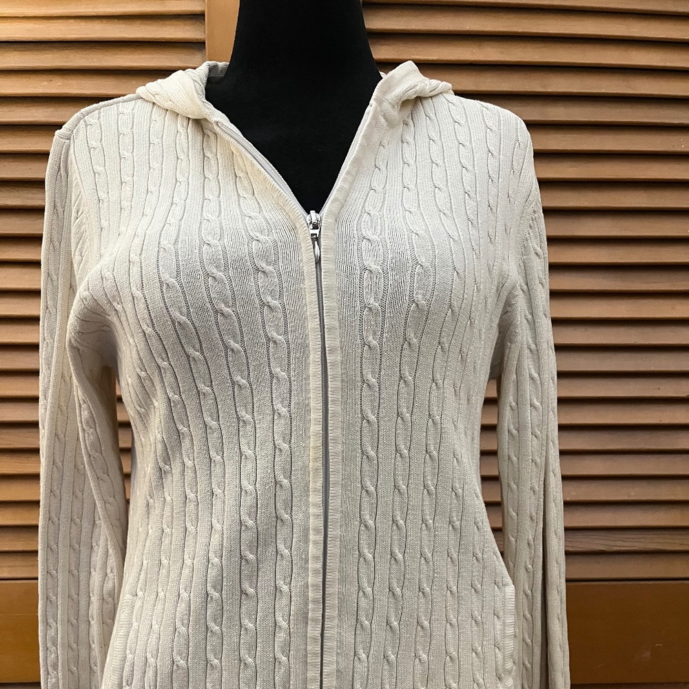 Sonoma Hooded Cotton Cable Knit Sweater - Cream - XL